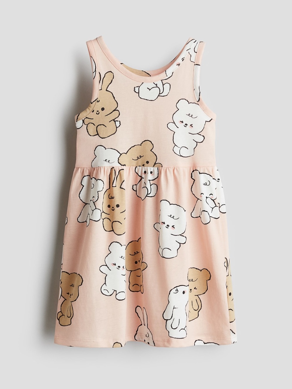H&M Pink Kawaii Bear Bunny Print Sleeveless Dress Girls 4-6Y